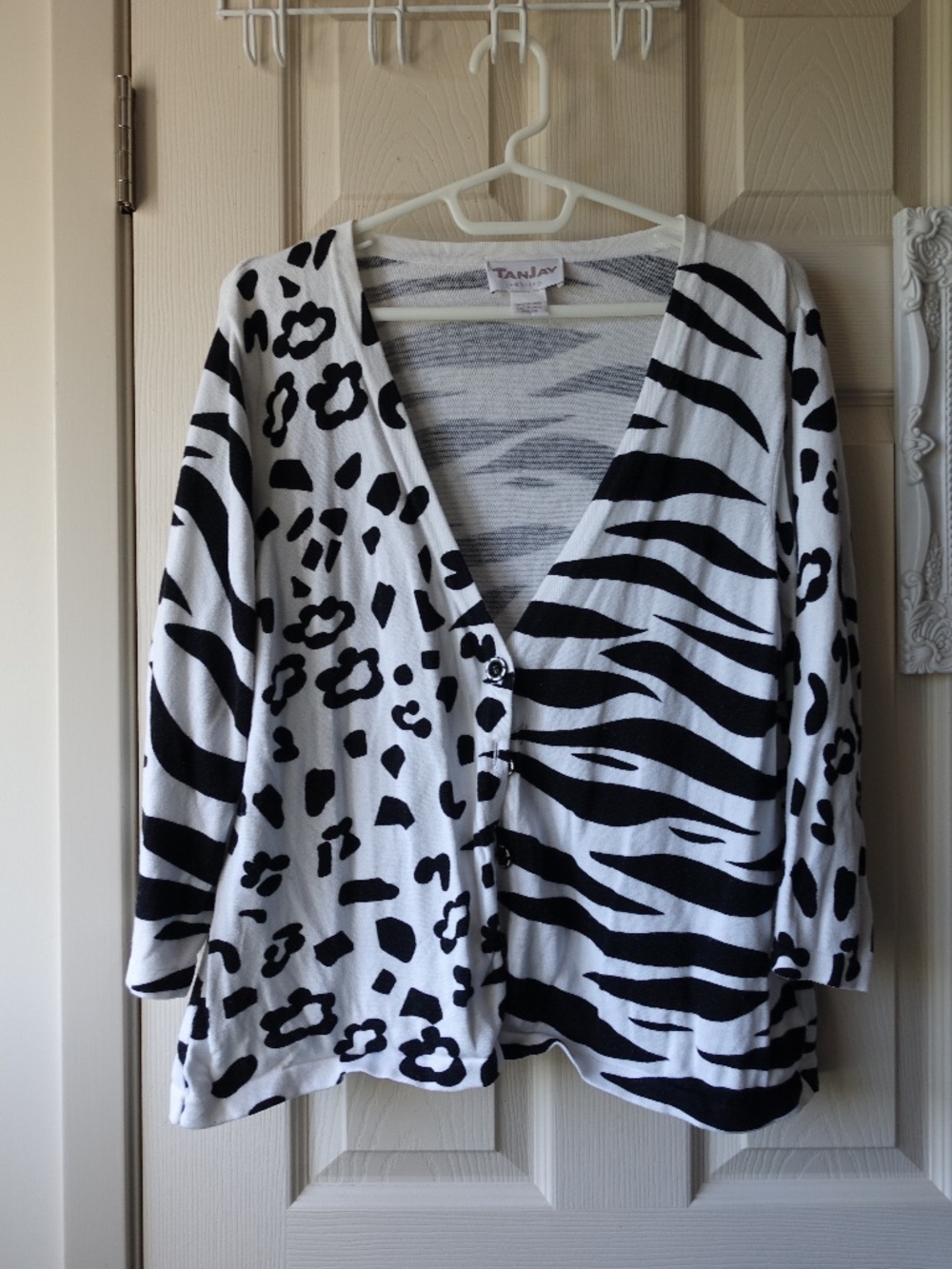 TanJay Black and White Animal Print Cardigan Sweater